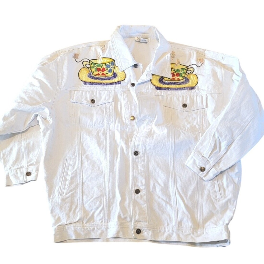 Cedars Womens L 198O's Vintage White Denim Jean Jacket STAINS Needs Cleaning - Picture 5 of 14